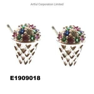 New Style Prong Set Multi-Color Silver Earring