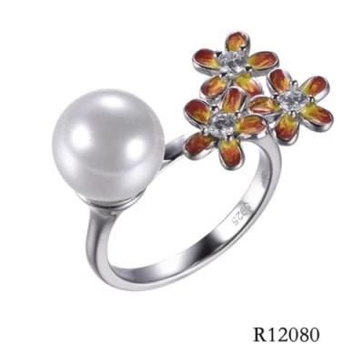 Unique 925 Sterling Silver with Pear Enamel Ring