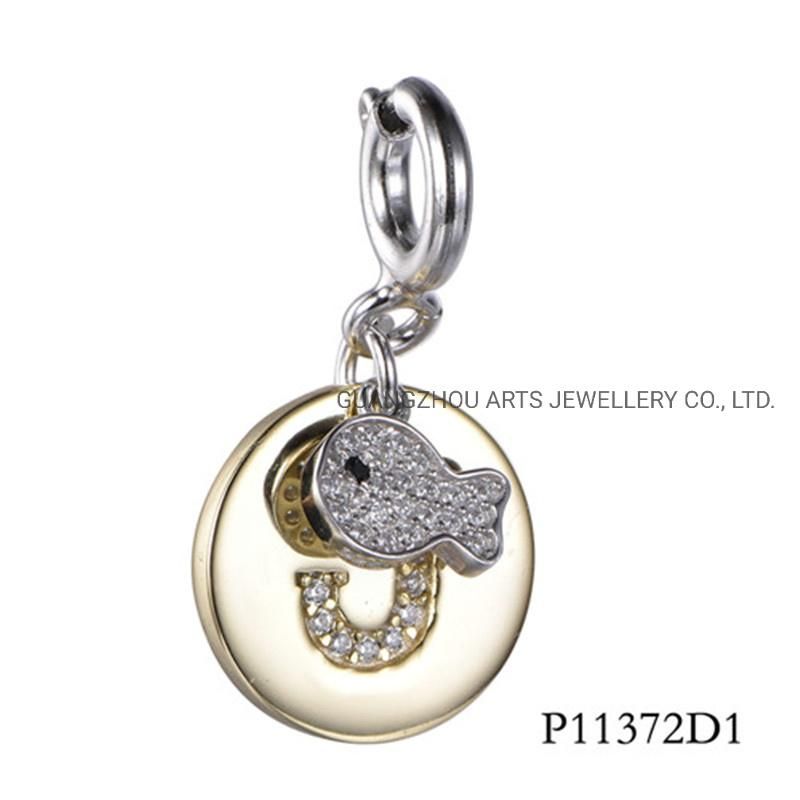 Alphabet in The Round with a Fish Accessory Silver Pendant