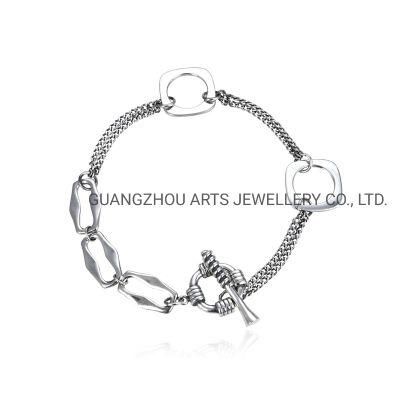 925 Sterling Silver Geometric Square Round Personality Bracelet