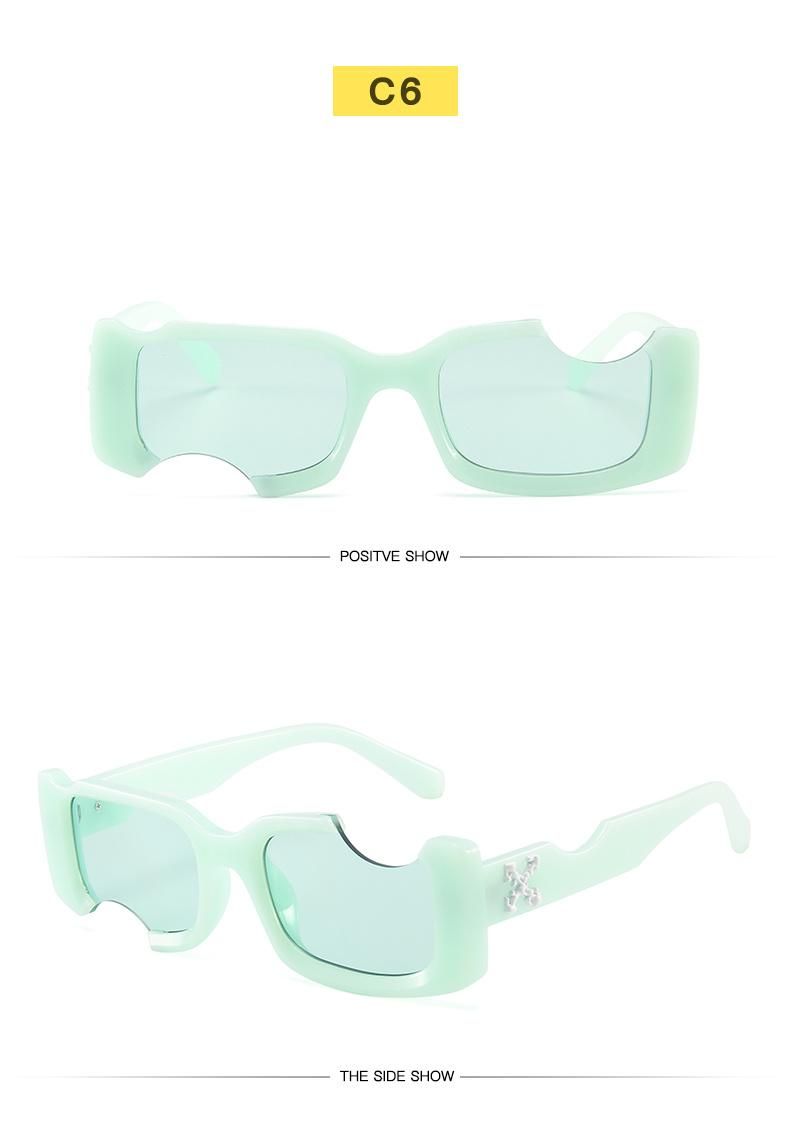 Personality Frame Sunglasses Female Notch Square Small Face Sunglasses Male Trend European and American Street Shooting Cross-Border Glasses