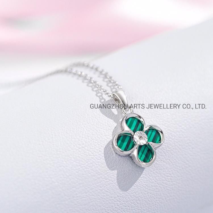 New Arrival Four Leaves Clover with Natural Diamond Silver Necklace Jewelry