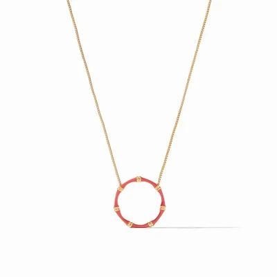 Bamboo Round Pendant Enemal Round Pendant Long Necklace for Women