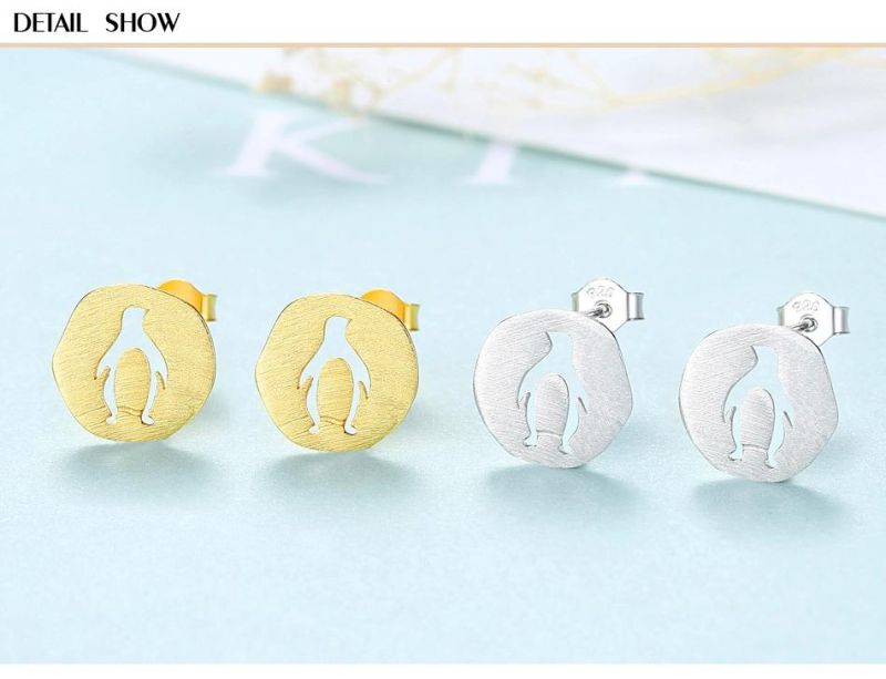 Silver and Golden Jewelry Earrings in Penguin Shape