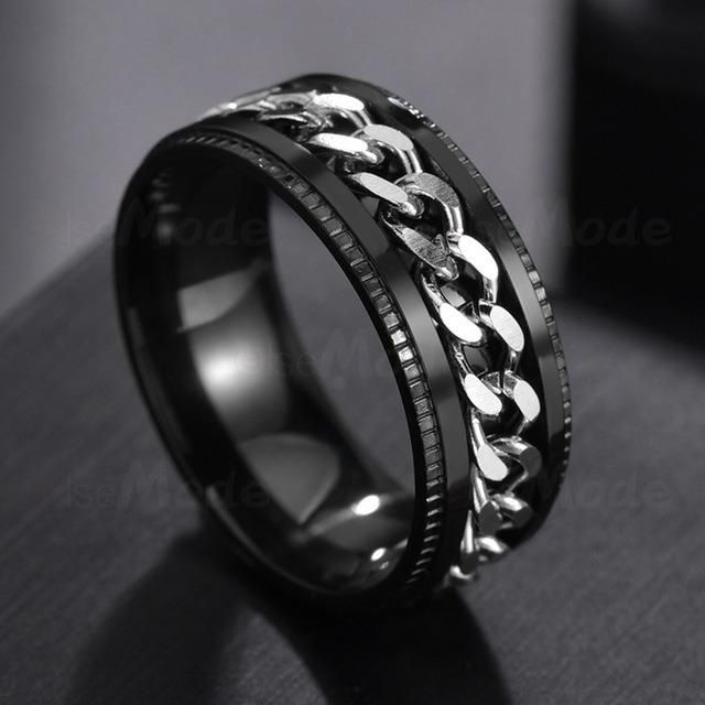 Fashion Jewellery Rotatable Chain Punk Stainless Steel Men Rings