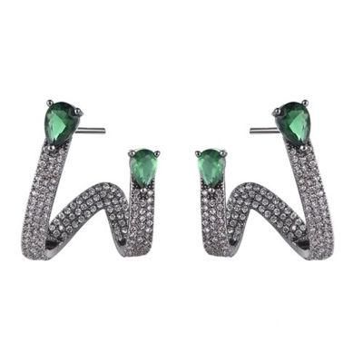 925 Silver W Shaped Green Stone Earring for Women