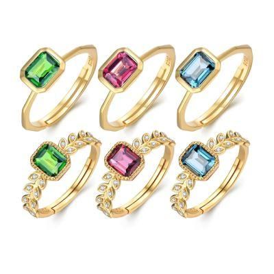 Garnet/Diopside/Topaz Rings Round Shape 925 Silver Fingers Ring for Women Fashion Jewelry Making Fine Gold Plated Ring