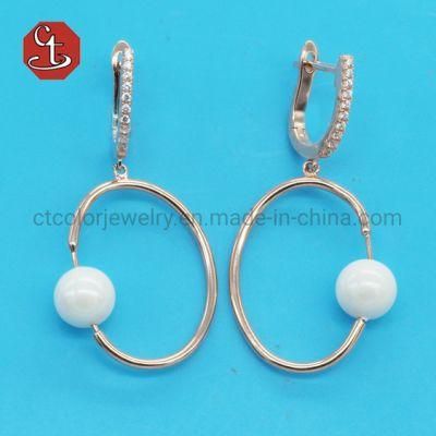 Fashion Geometric Metal Oval Earring for Women Imitation Pearl Hanging Drop Earring Statement Earring Jewelry