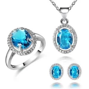 Elegant Fashion Imitation Zircon Stone Blue Topaz Jewelry Set