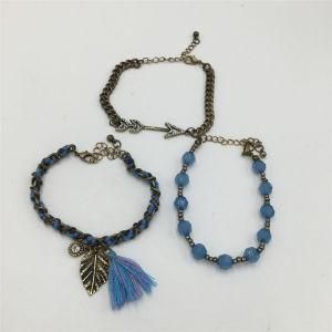 Alloy Bracelet Set with Gold Leaf and Beads and Tassels Jewelry Set
