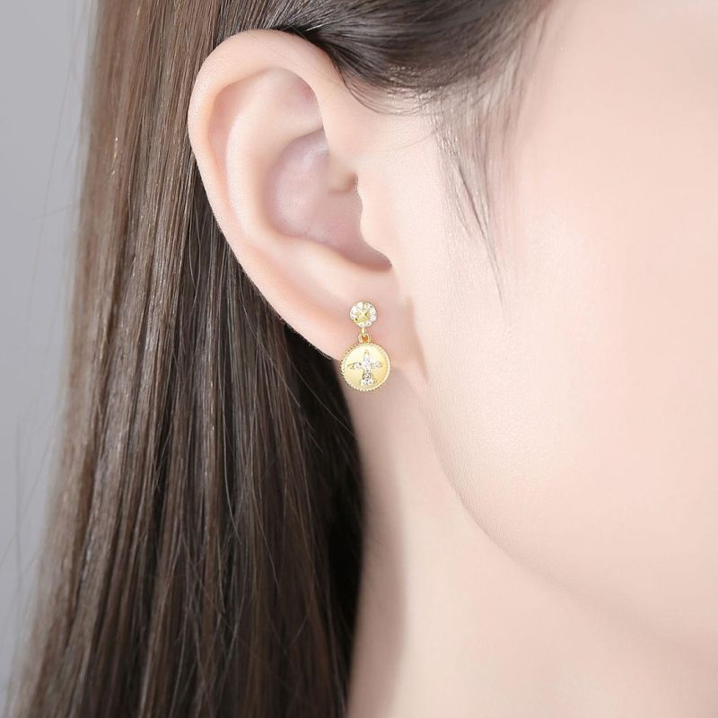 Sublimation Jewelry Round Ear Stud with Plane Patternsliver Earrings