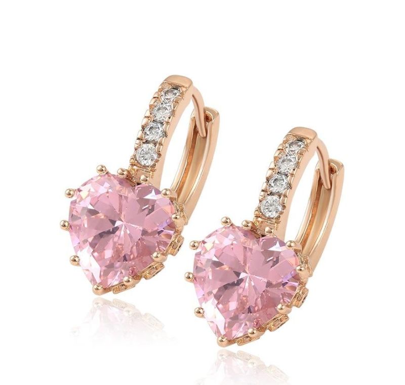 2022 Hot Sale Heart Shape Synthetic CZ Stone Gold Plated Hoop Earring for Women Wholesale