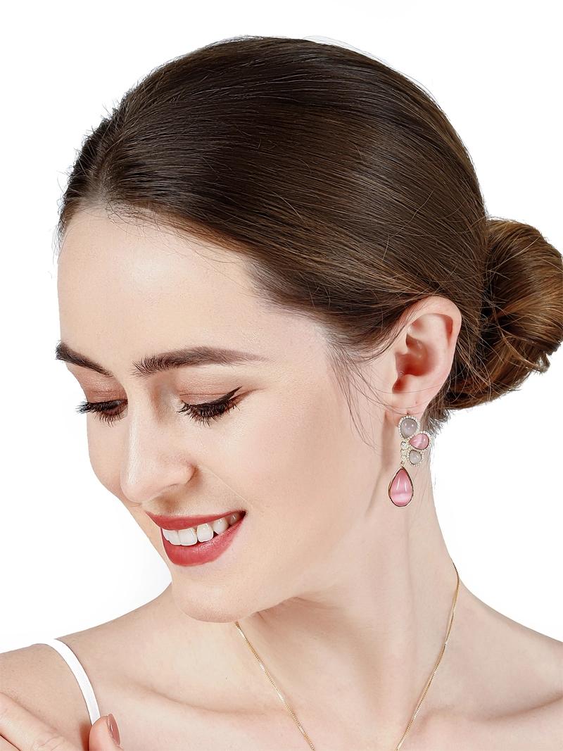 Fashion Jewelry 925 Silver Earring Pear Shaped Color Cat Eye Hoop Earring Jewelry