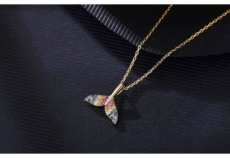 Jewelry Colorful Diamond Fish Tail Pendent Sliver Necklace