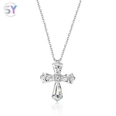 2022 Fashion Accessories New European Style Simple 6mm*8.5mm&6mm*12mm Diamond Cross 925 Sterling Silver Zircon Necklace