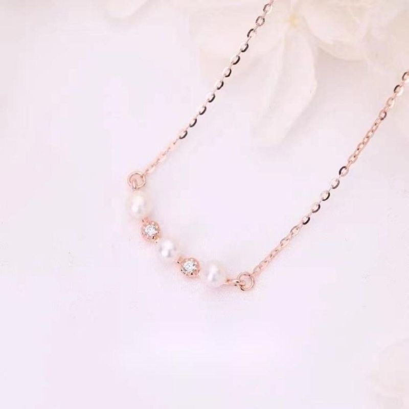 Grace Rose Gold Plated 925 Silver Jewelry Fresh Water Pearl Necklace Chain