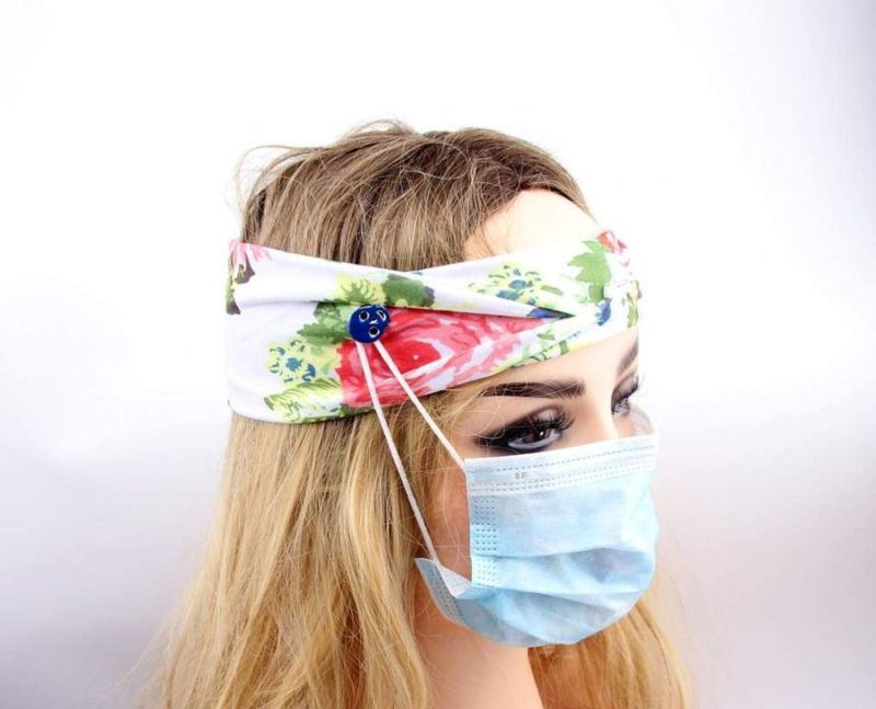 Custom Headband with Button for Face Mask Hair Bouffant Hairband