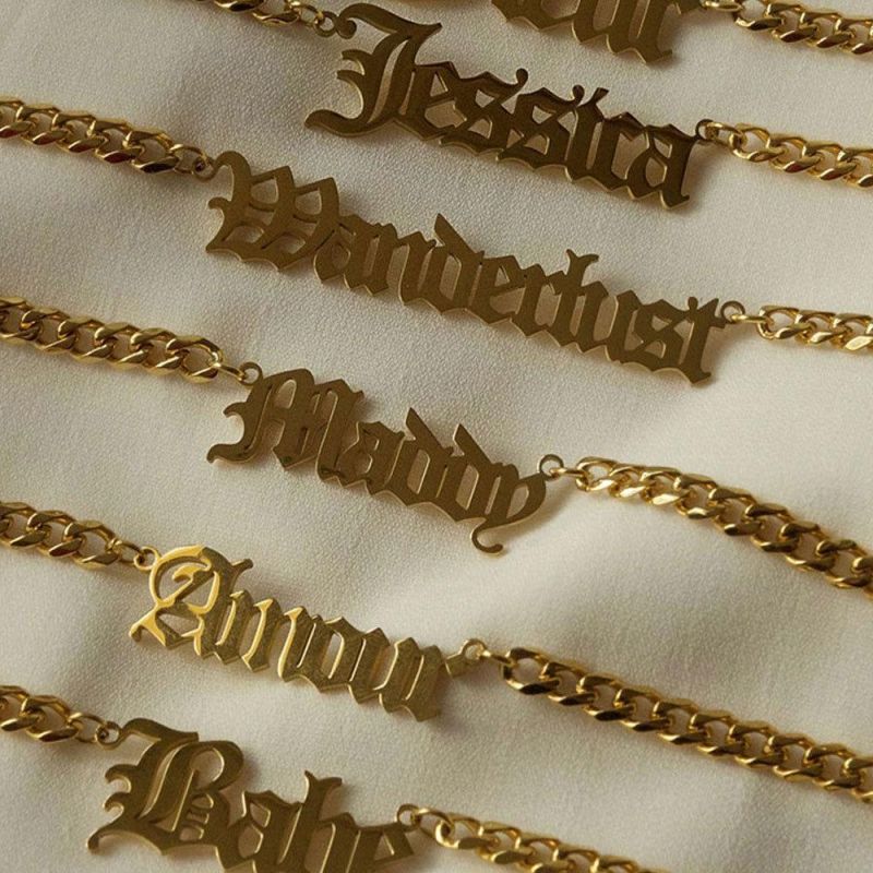 Personalized Hip Hops Stainless Steel Custom Nameplate Letter Necklace Gold Silver Cuban Chain Name Letter Necklaces