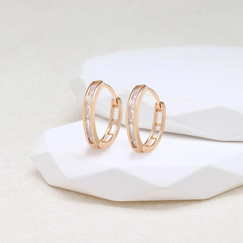 Minimalist 18K Gold Plated Simple Baguette Stone Hoop Earrings