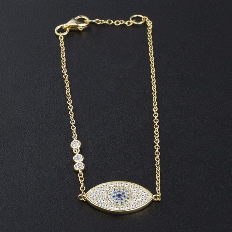 18K Gold Plated Neo-Gothic 925 Sterling Silver Zircon Women Custom Eye Bracelet for Gift