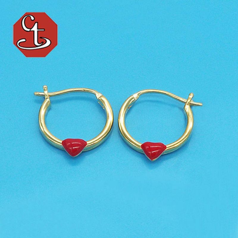 Hoop Earring Love Valentine Gift Heart Shape White Red Color Enamel Fashion Jewelry Silver Jewelry
