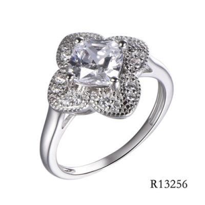 Popular Women Main Stone Flower Silver Ring with CZ