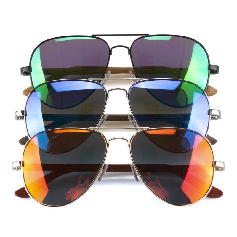 Handmade Polaroid Wooden Sunglasses with Metal Polarized Sunglasses