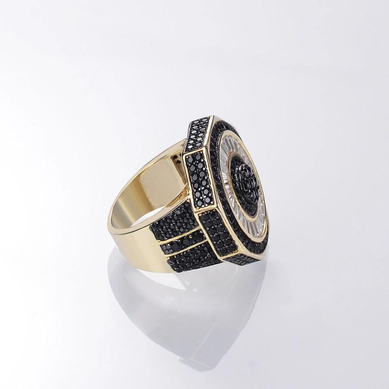 Hot Sale New Fashion Rose Pattern 925 Sterling Silver Base Micro Paving Black Zircon Baguette Hip Hop Rings