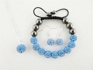 Blue Beaded Jewelry Set, Fashion Woven Bracelet, Drop Earring (3558)