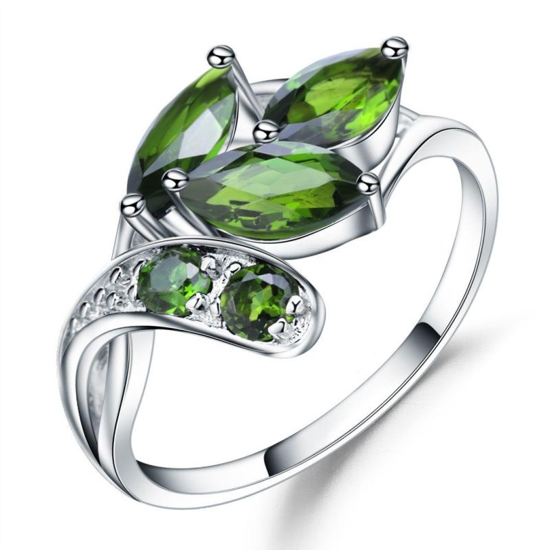 Hot Sale Jewelry Drop-Shipping Service Natural Chrome Diopside Sterling Silver Ring 925 Custom Gemstone Rings for Women