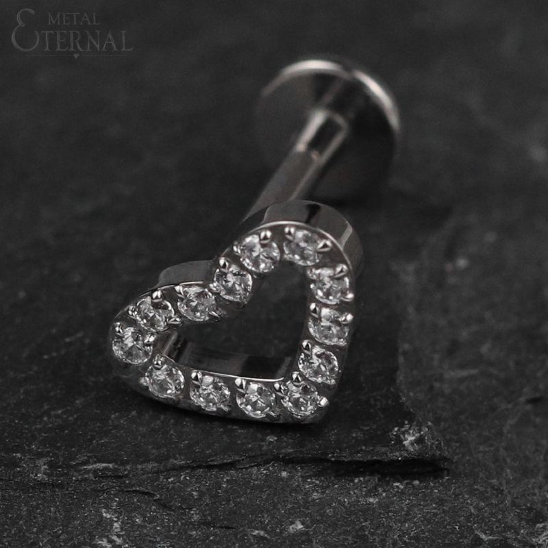 Eternal Metal ASTM F136 Titanium Internally Threaded Labret Hollow Heart Shaped CZ Piercing Jewelry