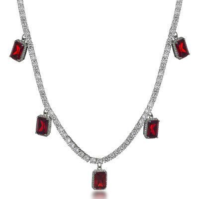 Tri Color French Necklace with Emerald or Ruby Crystal