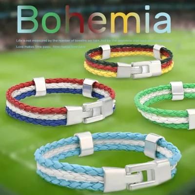 World National Flag Color Matching Leather Rope Woven Bracelet