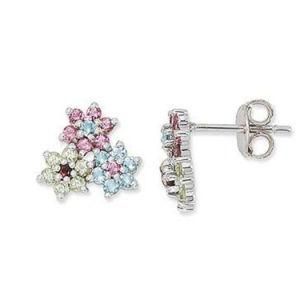 Fashion Multi Color Flower Designed Silver Stud Earring
