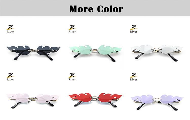 Hot Sale Custom Logo Stock Flame Shaped Frameless Women Sunglasses