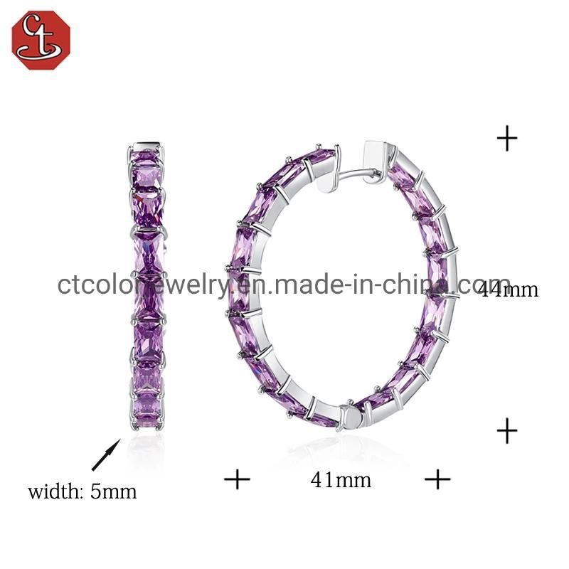 2022 New Fashion sterling silve jewelry purple cubic zircon earrings for girls