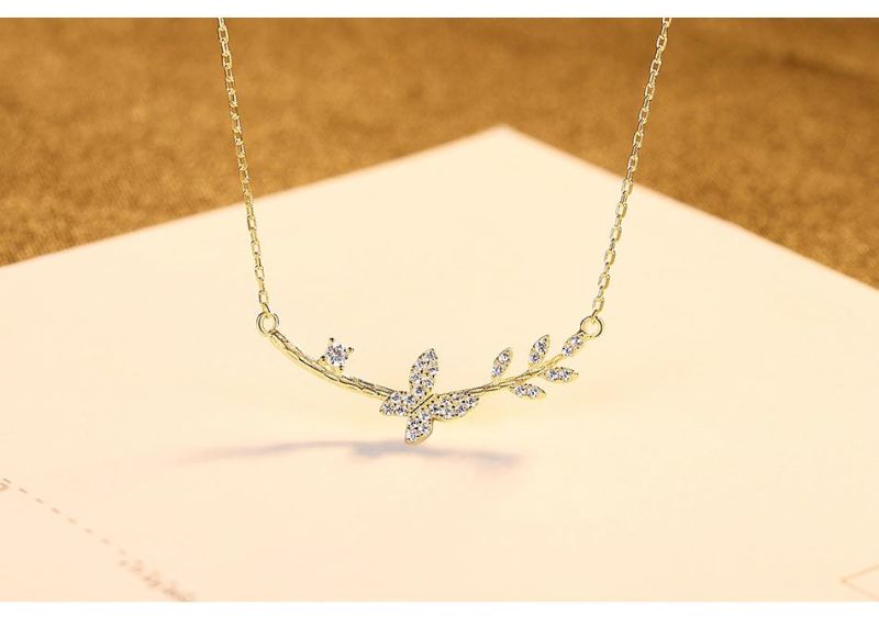 Zircon Jewelry Butterfly Gold 925 Silver Necklace for Ladies