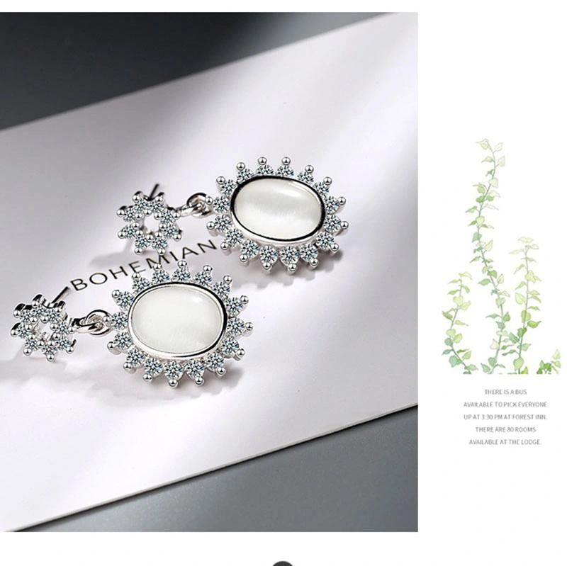 Fashion Opal Brass Flower Fill Zircon Stud Earring