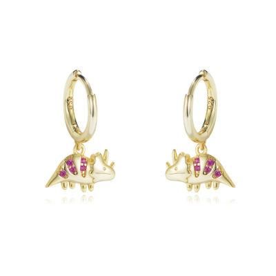 New Arrival Gifts Zircon 925 Sterling Silver Gold Plated Dinosaur Earrings