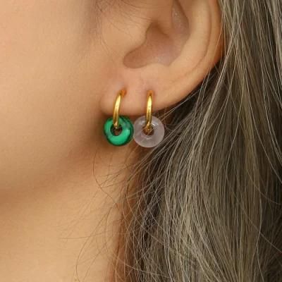 Collection Waterproof Stainless Steel Drop Earrings Hoop PVD Plated Natural Stone Agate Malachite Earring Jewelry