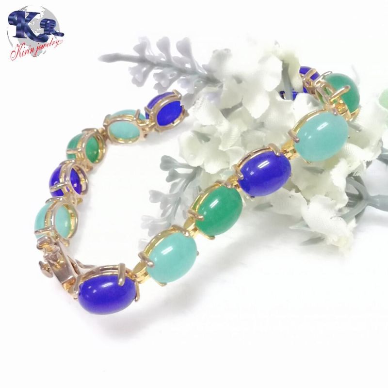 Blue Glass and Beaded Bracelet in Gold Plated
