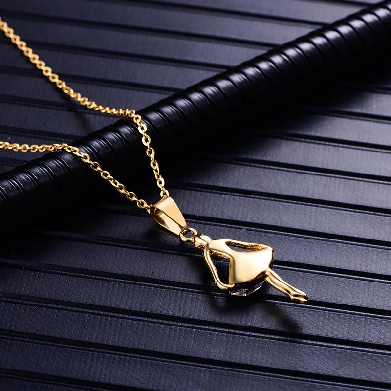 Stainless Steel Ballet Dancer Women′s Pendant Fashion Rhinestone Girl Necklace