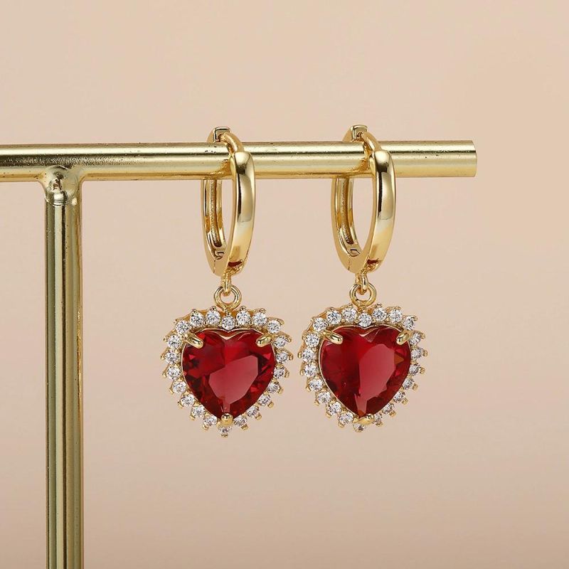 Ins Style Retro Love Light Luxury Color Zircon Heart-Shaped Earrings Female Jewelry
