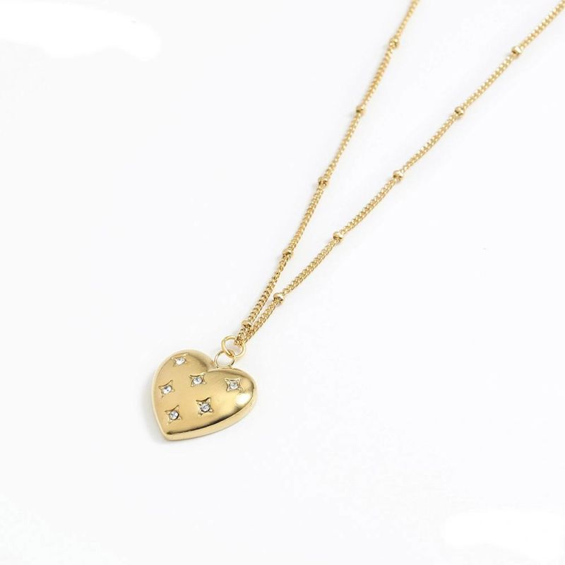 Manufacturer Custom Fashion Jewelry Gold Plated 18K Chains Diamond Zircon Necklace Stainless Steel Heart Jewelry Wholesale Hong Kong Jewelry