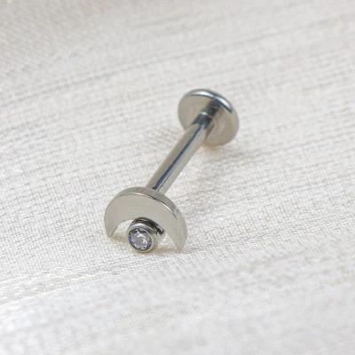 Eternal Metal ASTM F136 Titanium Internally Threaded Moon and Clear Cubic Zircon Piercing Labret