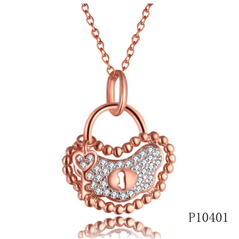 Rose Gold Plating Heart Lock Perle Effect Silver Pendant