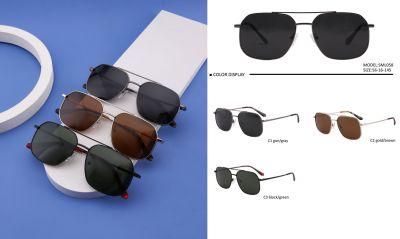 2021 Wholesale Trendy Luxury Aviation Double Bridge Polarized UV400 Metal Sunglasses for Men