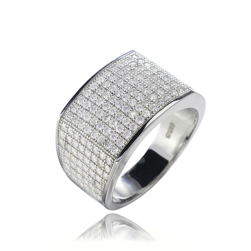 14K White Gold Plated Cubic Zirconia 925 Italian Silver Ring