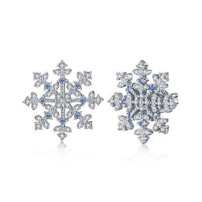Snowflake Shape Earrings Cubic Zirconia 100% 925 Sterling Silver Stud Earrings