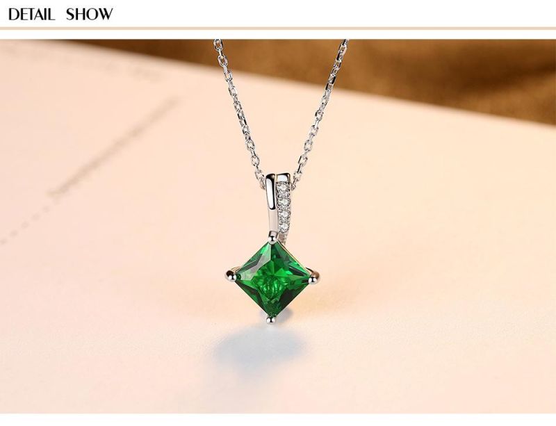 New Chain Elegant Green Rhombus Pendant Zircon Necklace